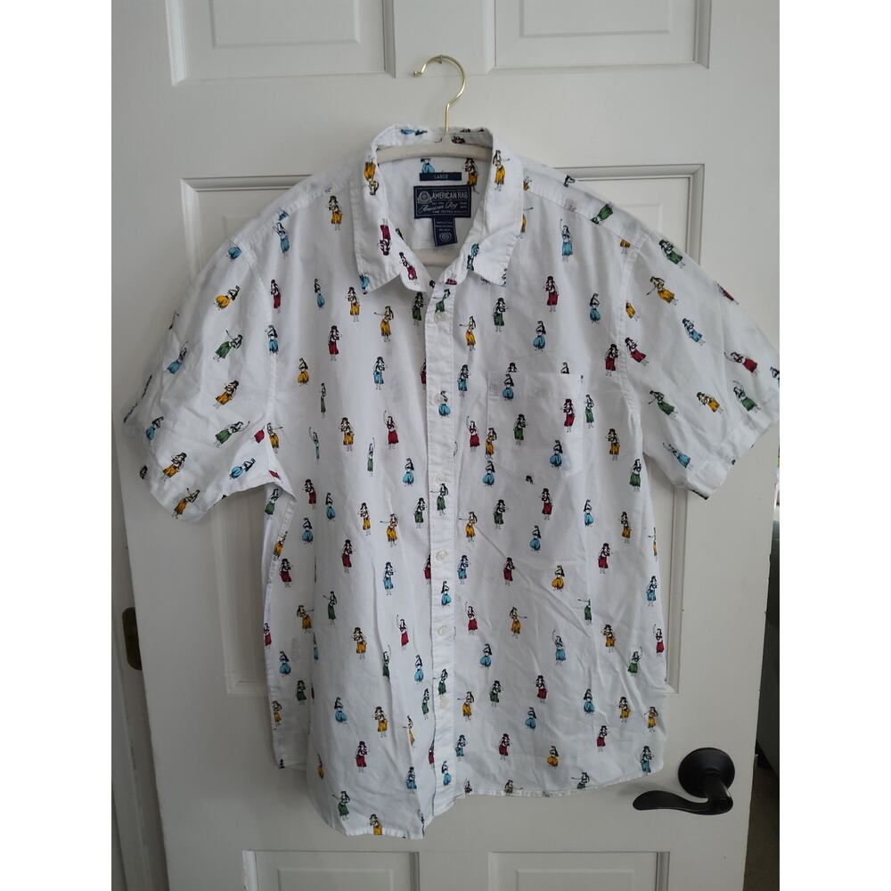 American Rag men's large button-up beachy luau women dancers 100% cotton